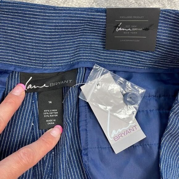 NWT Lane Bryant The Lena Wide Leg Trouser Pant Blue Pinstripe Linen Blend Sz 14 - Picture 8 of 12